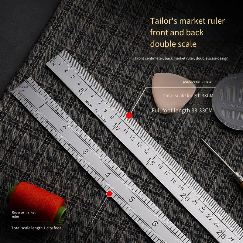 Stainless Steel Heavy-Duty Straight Ruler - 33cm Tailor Sewing Ruler, Professional Garment Design & Craft Drawing Tool