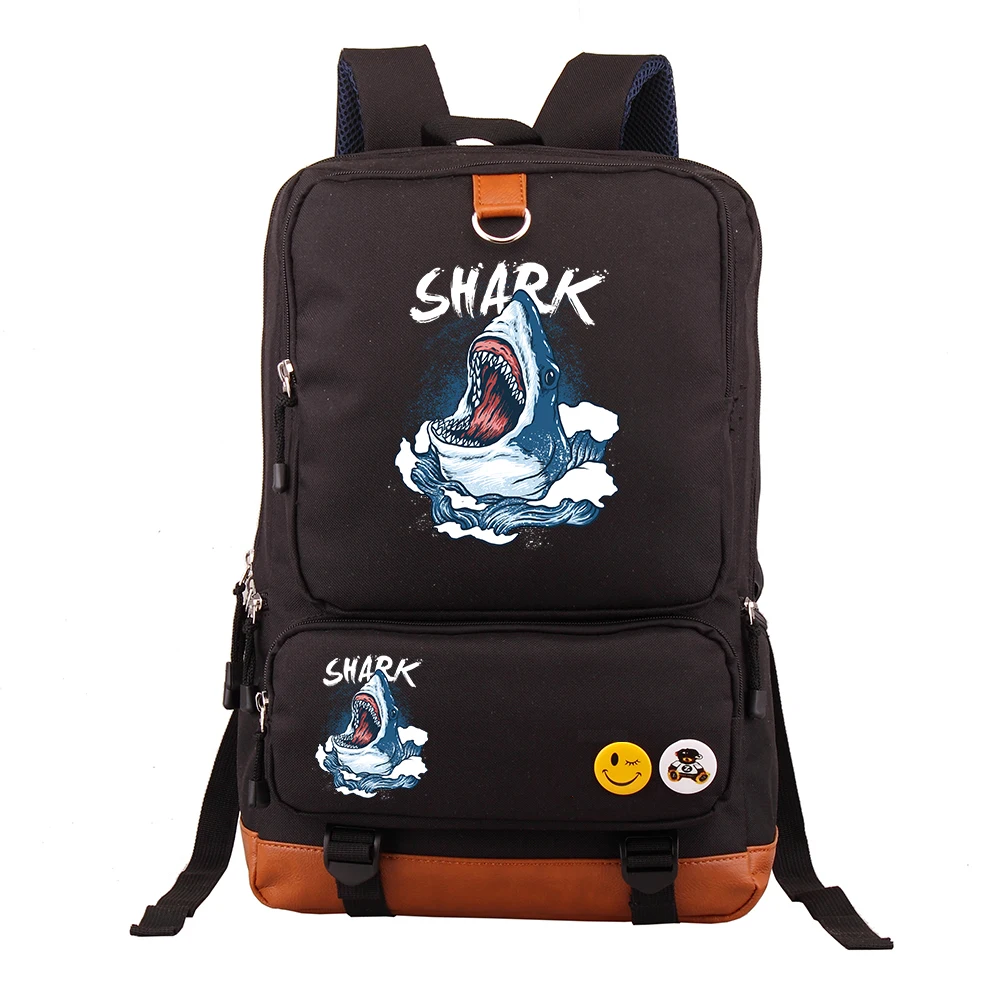 

2026 New Cartoon Shark Laptop Backpack Large Capacity Casual Business Travel Backpack Middle School Student Bookbag Dual Shoulde