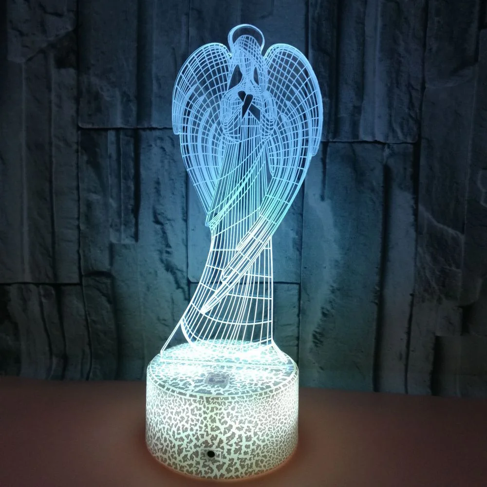 Luz de noche de Ángel 3D, lámpara de ilusión de 7/16 colores, alimentada por USB/batería, Decoración de mesa interior, regalos para fiesta de navidad