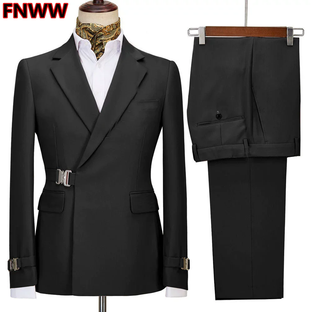 

2 Pieces Men's Business Suit Regular Fit Notch Lapel Prom Tuxedo for Wedding Blazer Pants Set Chest Accessories Not Included