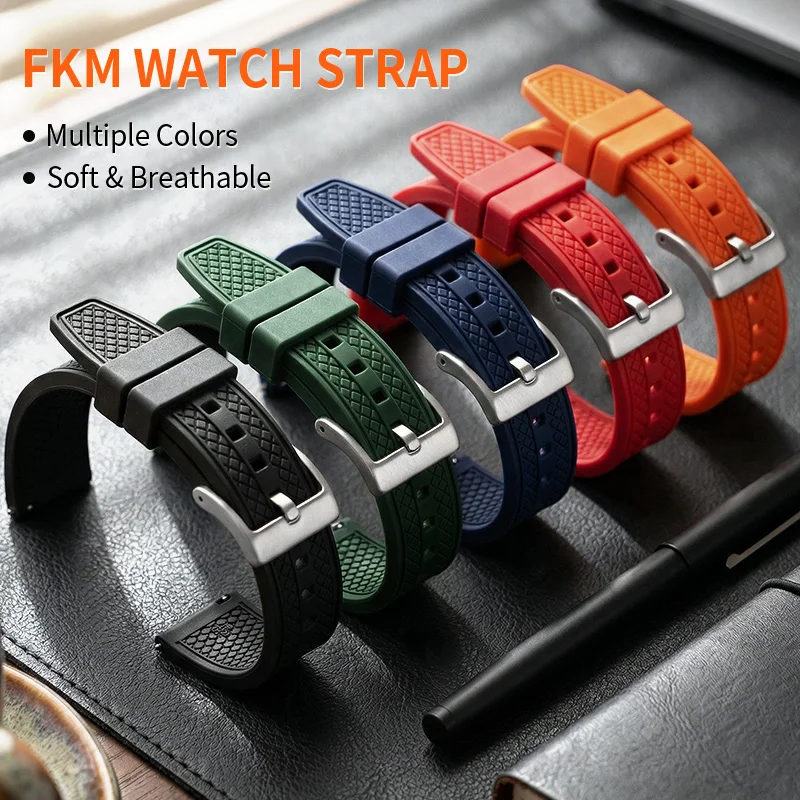 

Fluorine Rubber Luxury Watch Strap, Dust-Resistant Fluorine Rubber 18/20/22mm High-End Smart Adjustable Waterproof Breathable Watch Band