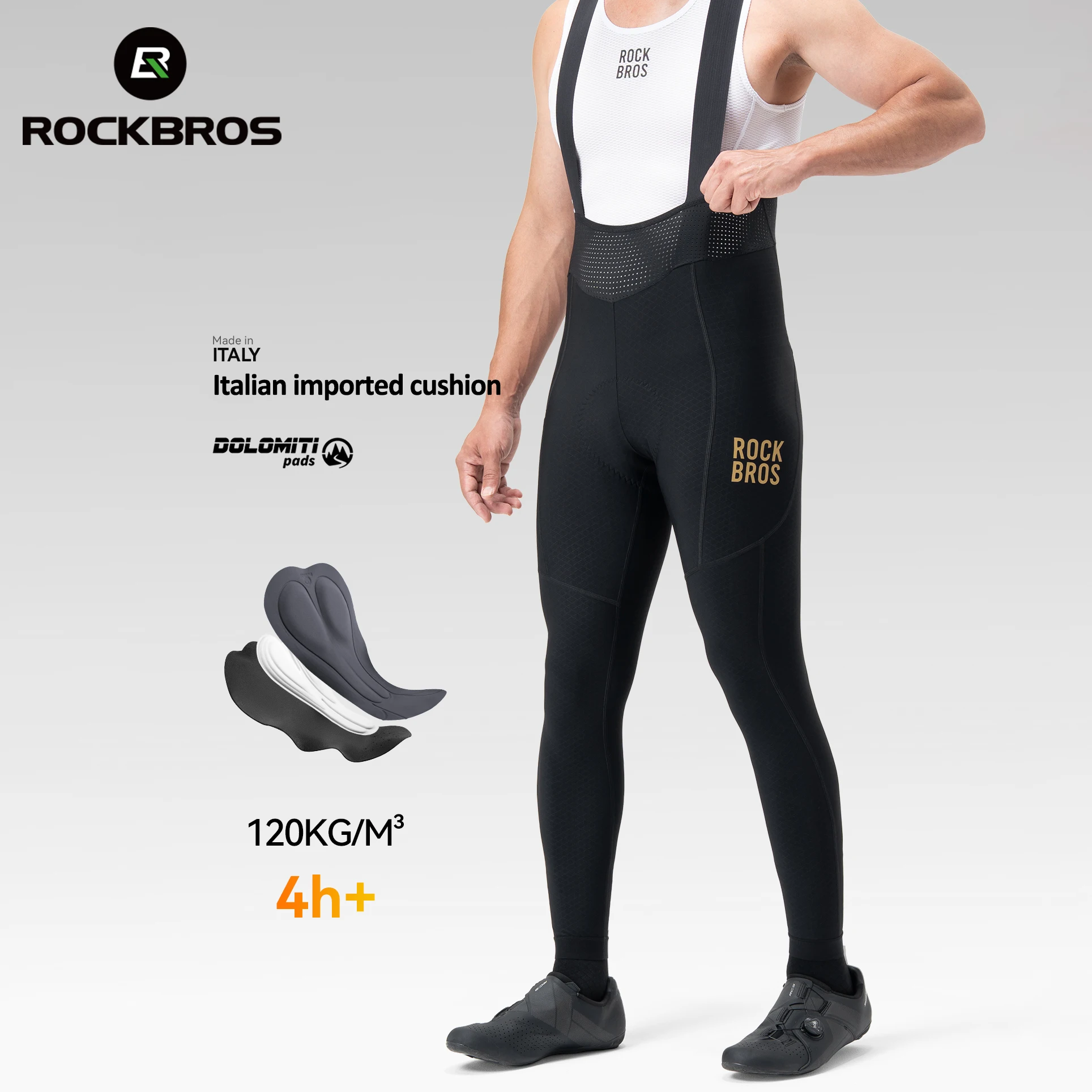 

ROCKBROS Winter Cycling Bib Pants Mens Windproof Warm Thermal Fleece High Elastic Soft Cushion Pad Bicycle Trousers