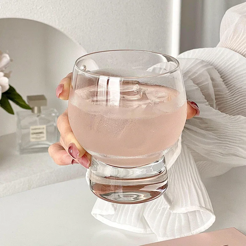 Ins Niche Chubby Glass Cup for Girls Creative Home Use Light Luxury Cold Drinks Drinking Water Cute Juice Cup