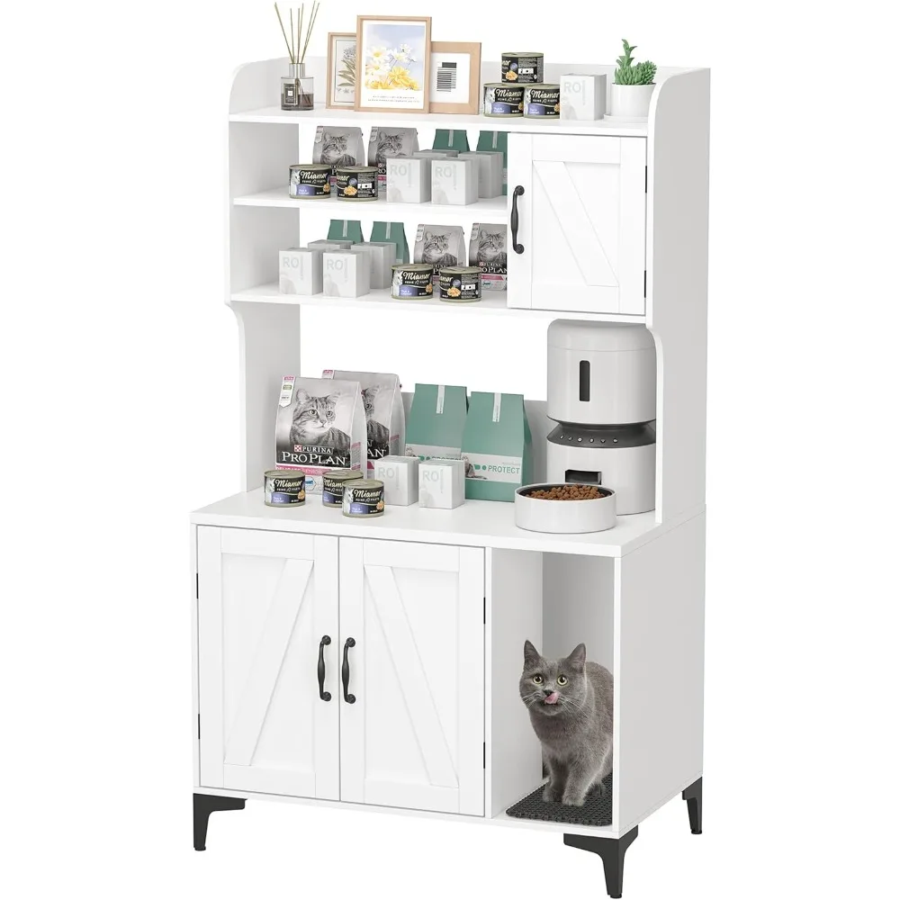 

Cat Litter Box Cabinet, Hidden Litter Box Enclosure with Four-Layer Storage Rack, Cat Litter Box Furniture with Two Hidden Cabin