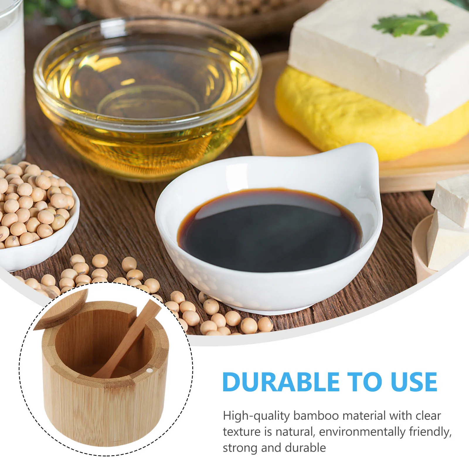 

1pc Bamboo Spice Jar Eco-Friendly Condiment Storage Container For Kitchen Seasoning Salt Pepper Spice Box