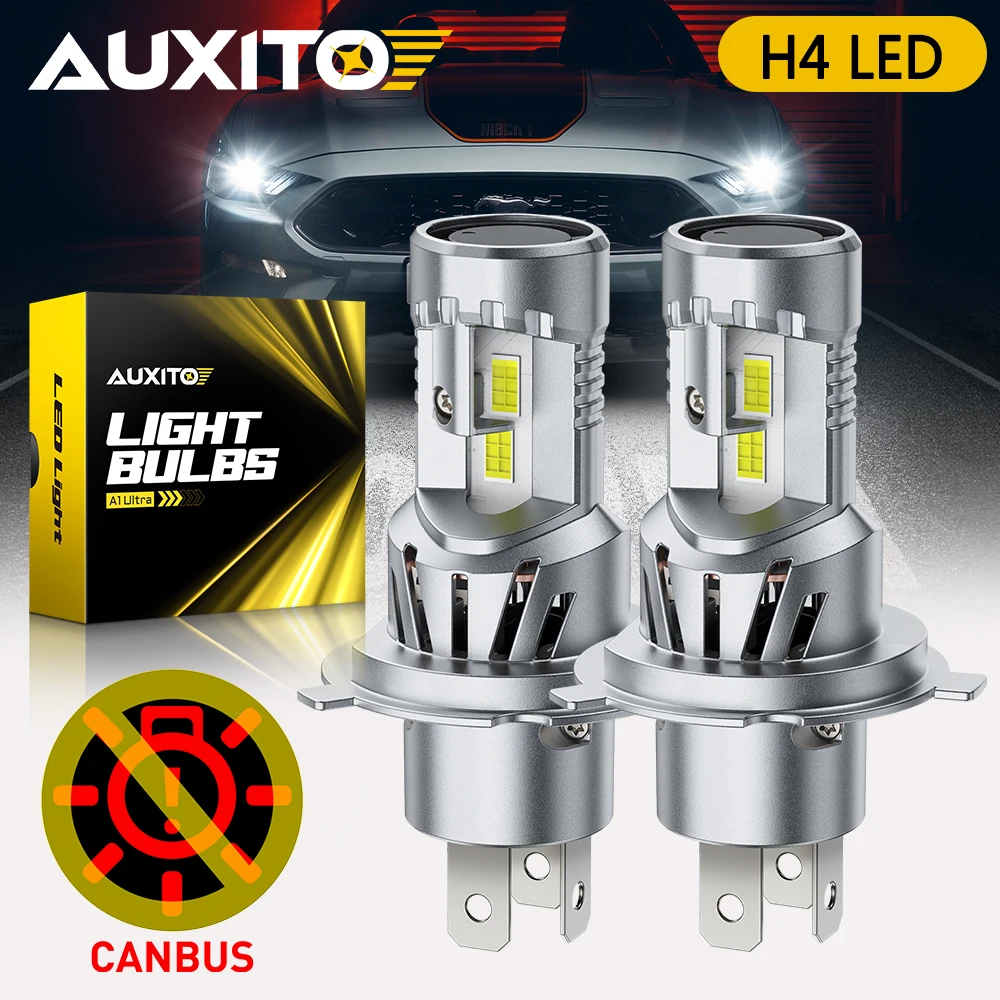 

2 шт. светодиодные лампы AUXITO H4 Canbus 80W 25000LM Turbo для фар Ford Honda Mazda 12V 6500K, дальний и ближний свет, 9003 HB2, суперяркие автомобильные лампы