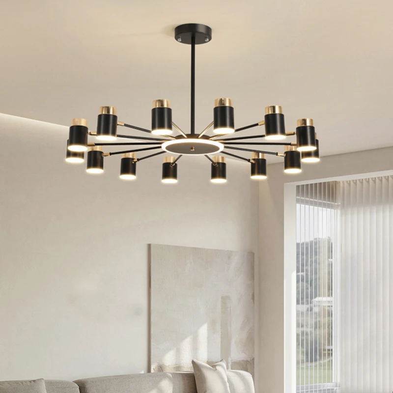 Nordic Light Luxury Living Room Black Multi-head Chandelier Modern Minimalist Creativity Household Main Hall Decorative Lighting