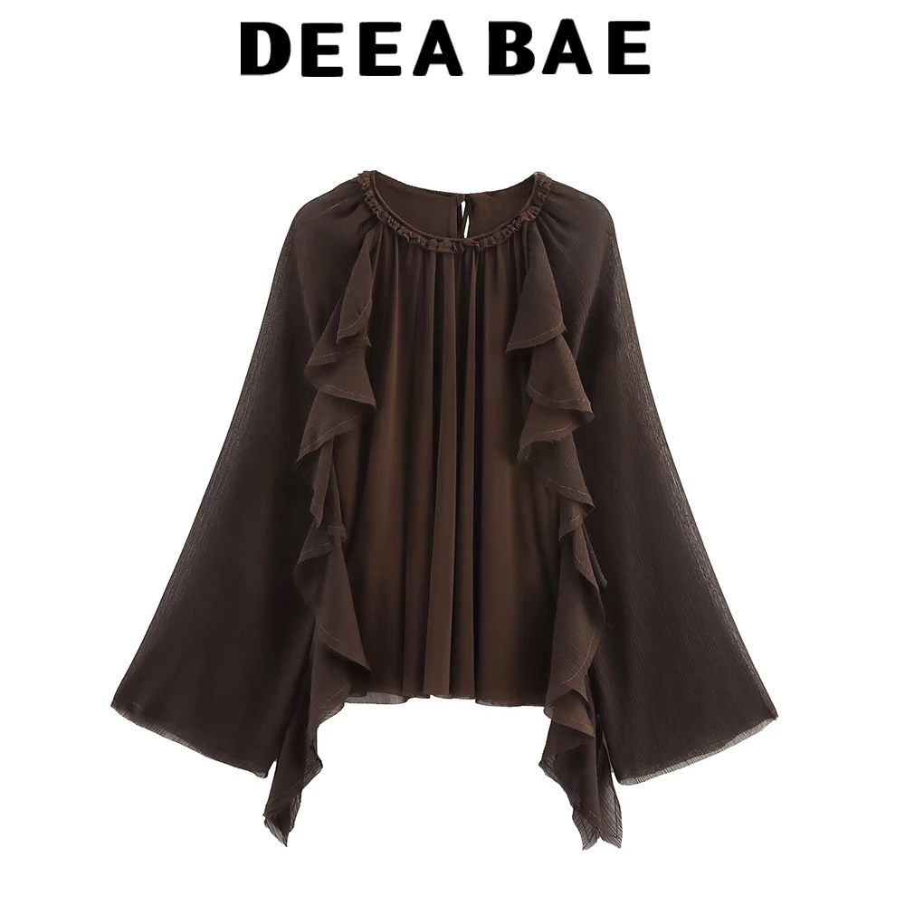 

DEEABAE Осенняя новая женская одежда в европейском и американском стиле с круглым вырезом и длинными рукавами, вертикальная многослойная декоративная рубашка