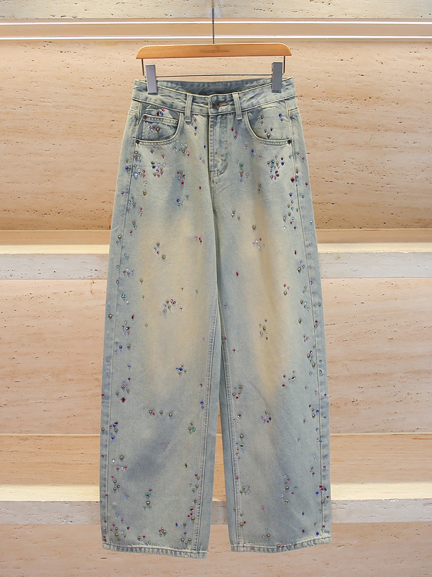 

Широкие джинсы с высокой талией, женские джинсы премиум-класса, чувственный ромбовидный дизайн, с тепловой талией, винтажные синие джинсовые повседневные джинсы, подходящие для поездок на работу