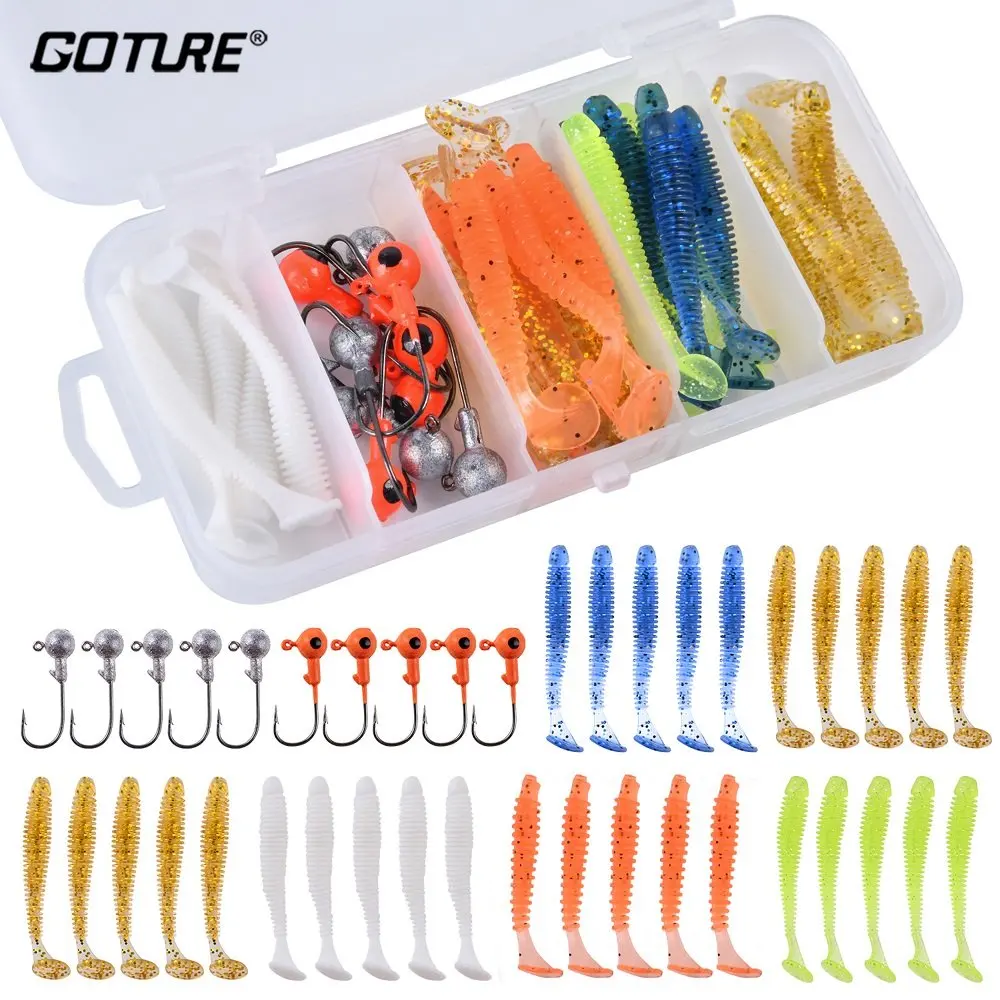 

Goture 40pcs/lot Soft Lure Kit Soft Fishing Lure 5cm 0.7g Jig Head Hook 3.2cm 3.5g Fishing Hooks with Fishing Tackle Box Pesca