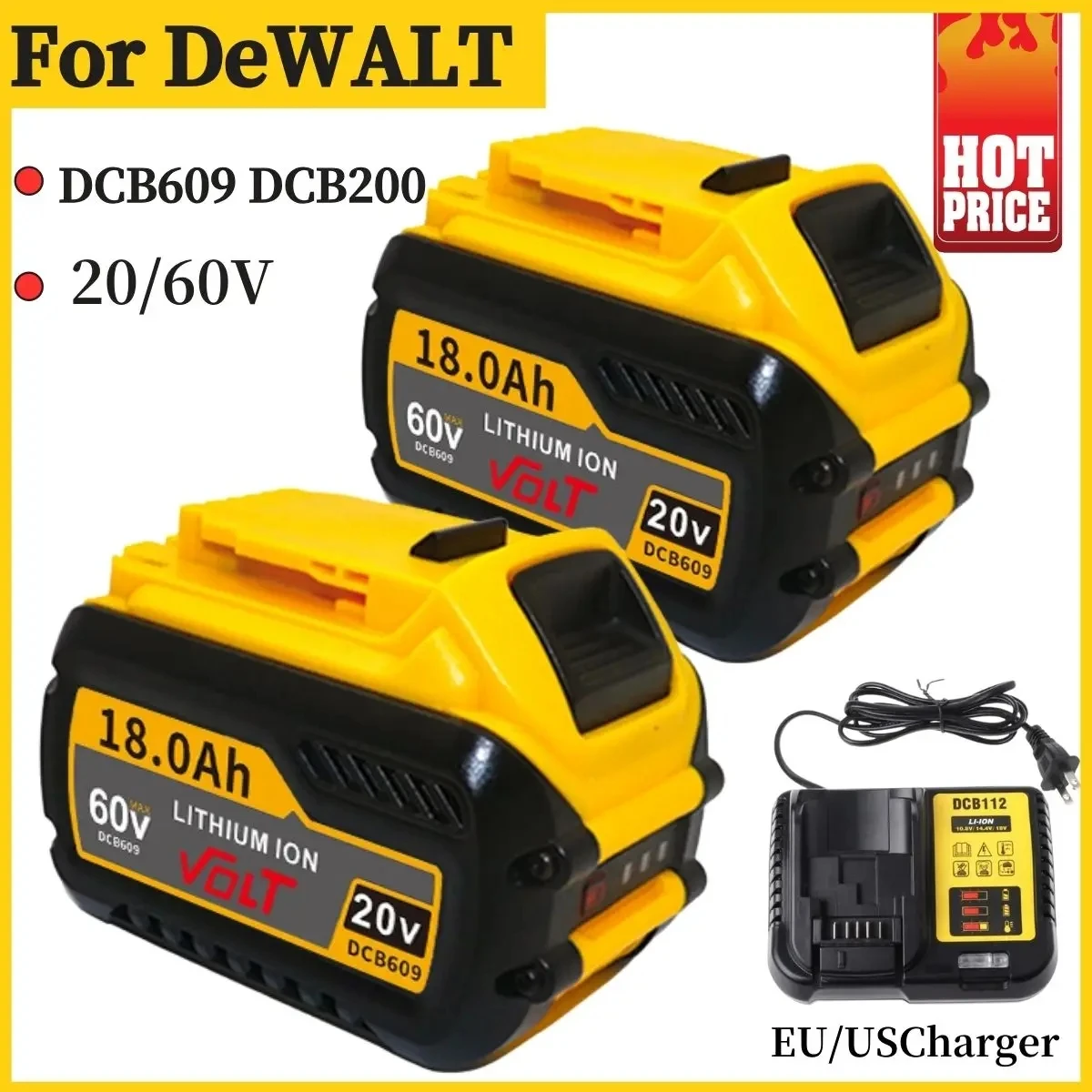

For Dewalt Flexvolt 60V 20V MAX Replacement Li-ion Battery DCB606 DCB609 DCB205 DCB204 DCB206 DCB209 DCB182 Power Tool Battery