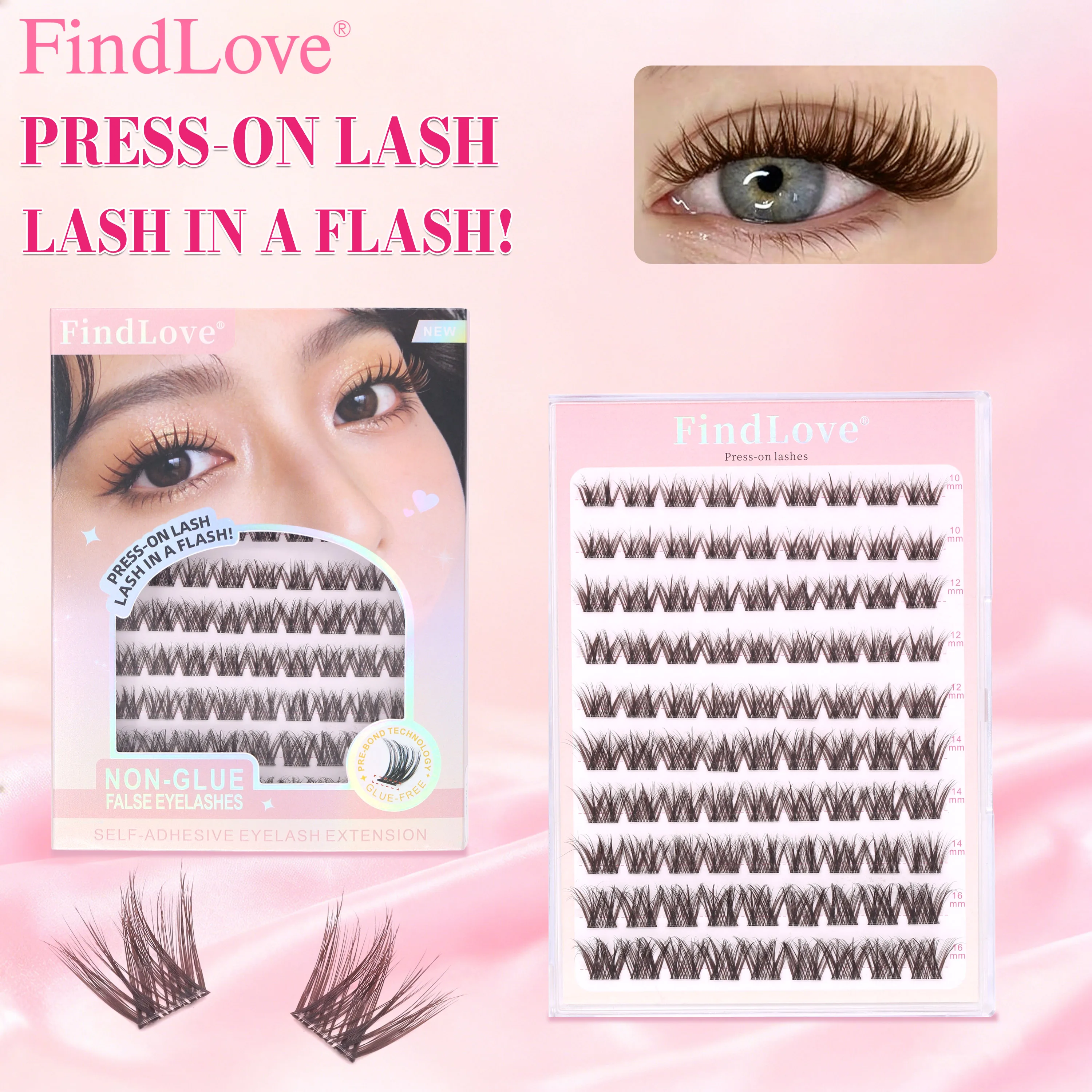 10Rows 100-120pcs Clusters Brown Upper Self Adhesive Natural And Long Wispy Spike And Volume Eyelashes Extension Soft Fiber Lash