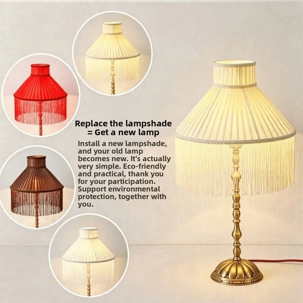 20CM 25CM 30CM Fabric Lampshade European-style Easy To Replace Tassels E27 Lampshade Premium Feel Vintage Style Retro Lampshade