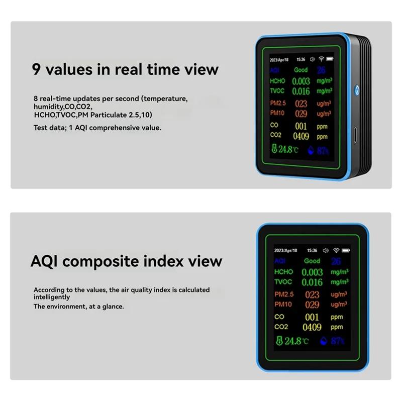 PHILE-Tuya Wifi 12 In 1 Air Quality Monitor Multifunction PM2.5 AQI PM1O HCHO TVOC CO CO2 Screen Display Air Detector