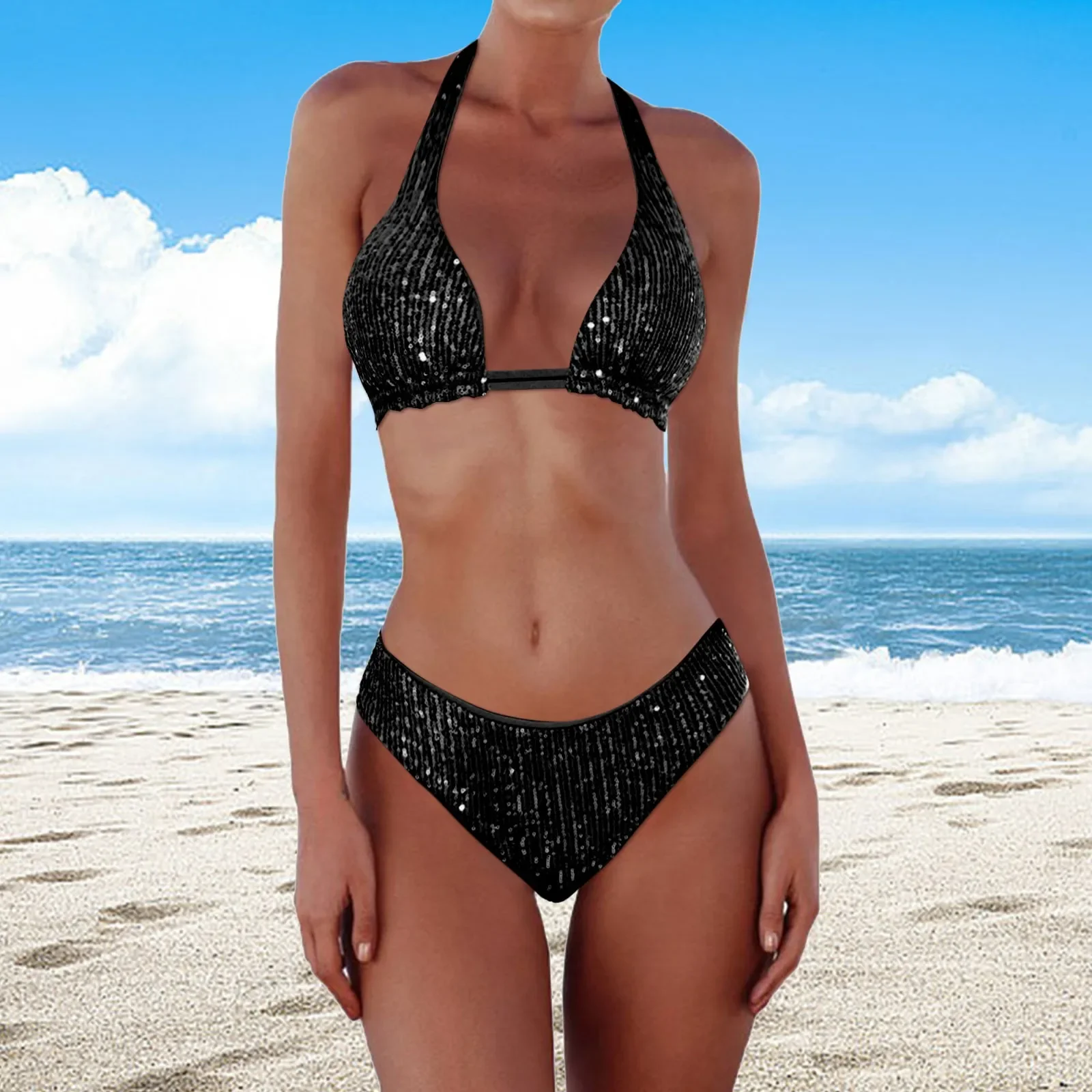 فلاش المرقعة لباس سباحة بحر السباحون المرأة الجديدة الترتر بيكيني مثلث اللون بيكيني مثير طباعة مربوط ملابس السباحة