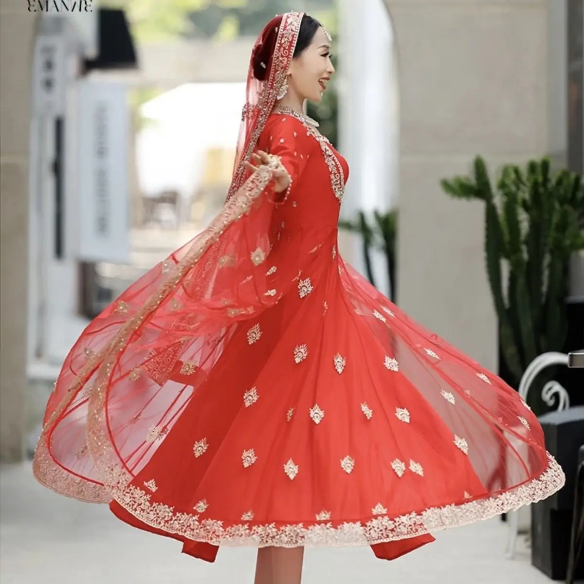 A3925 Autumn New Indian Dance Dress Anna Big Swing Dress Xinjiang Dance Dress Exotic Gold Stamping Embroidery