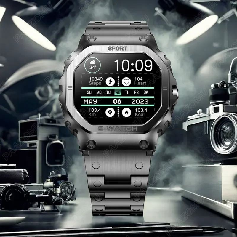 

2024 Premium Military Smartwatch for Men - 1.57" Screen. Outdoor/Bluetooth. IOS & Android. G+SHOCK Look.