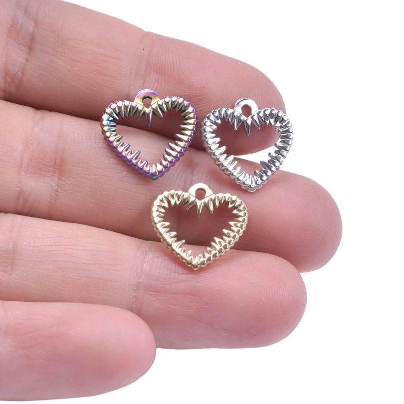 6pcs Y2k Accessories Thorn Heart Bulk Charm For Jewelry Making Bulk Stainless Steel Charm Pendant DIY Titanium Material Breloque image 2