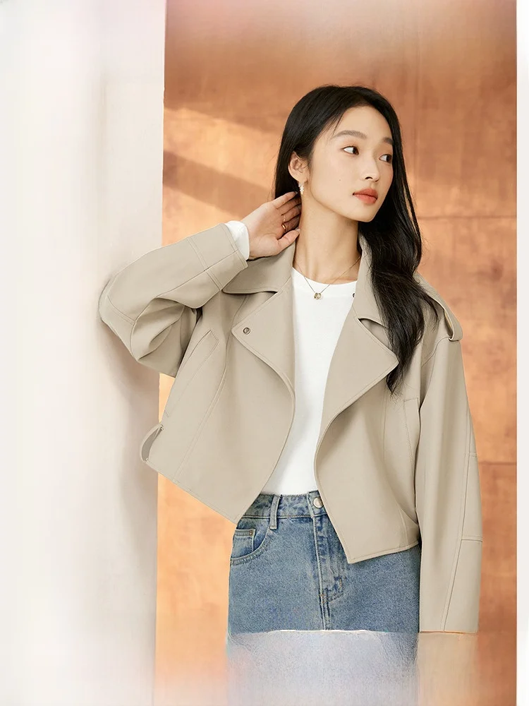 

Короткая куртка в британском стиле Vimly, женское пальто для повседневной носки, художественное миниатюрное пальто-топ из полиэфирного волокна, однотонное, с длинными рукавами