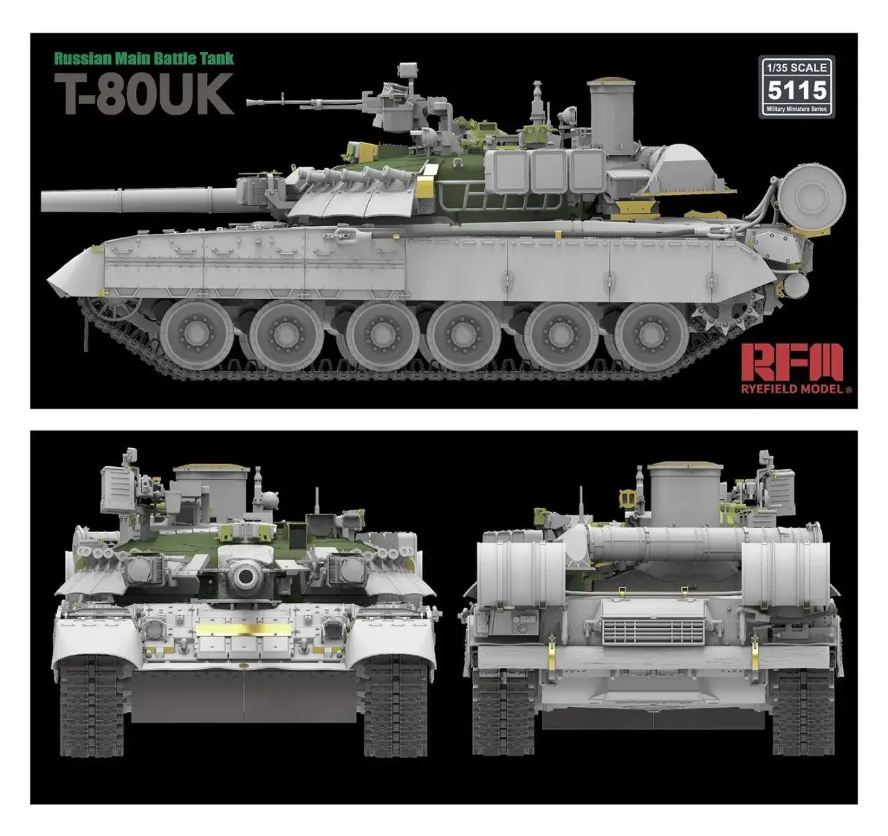 RYEFIELD 5115 1/35 러시아 메인 배터리 탱크 T-80UK, 빈 쉘 모델 키트