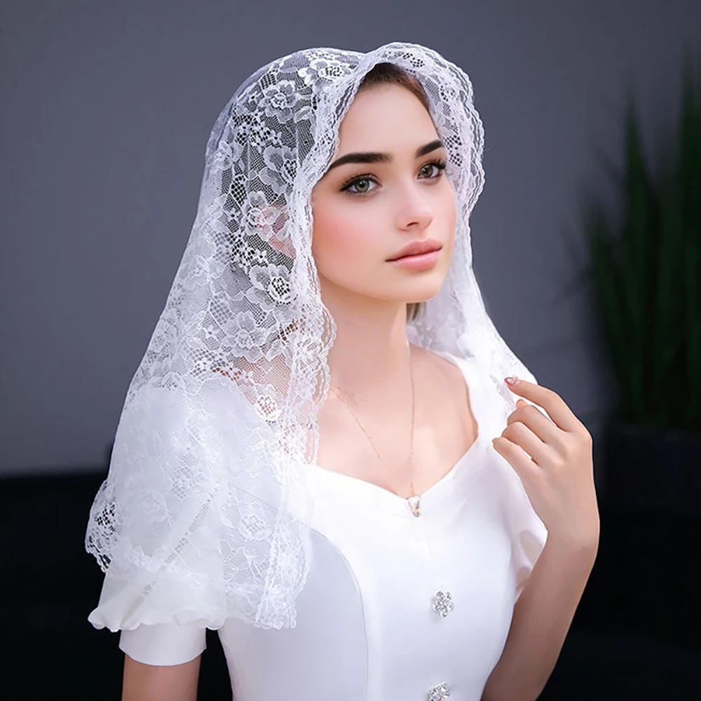 Elegant Lace Mantilla Veil Soft Lace 2 Colors Black and White Spanish Style Rose Lace Veil Head Covering D Shape Veils