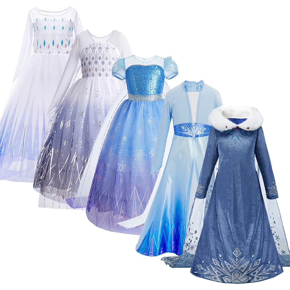 Little Girls Elsa Clothing Snow Queen Birthday Luxury Cloak Costume Kids Christmas Princess Performance Mesh Maxi Cosplay Dress