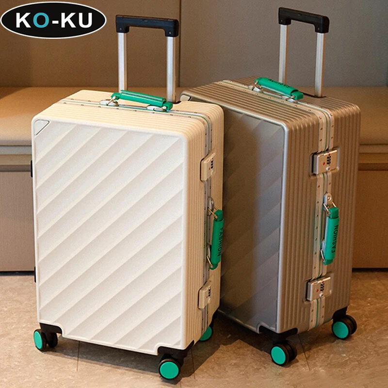 KO-KU 2024 New 26-Inch Large-Capacity Luggage 20-Inch Boarding Box Aluminium Frame Password Lock Mute Universal Wheel Suitcase