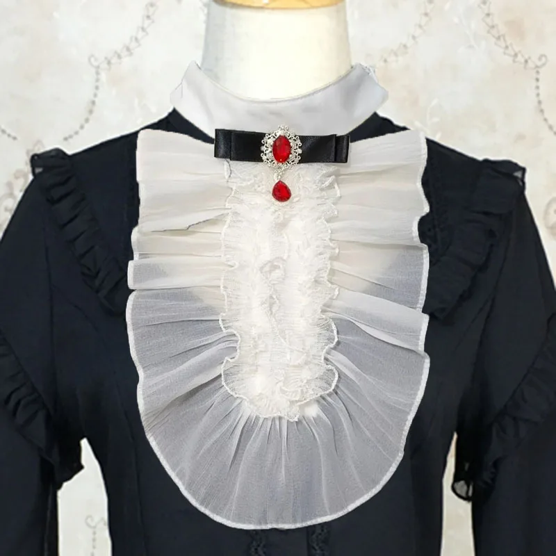 

Court Style Detachable Collars Vintage Noble Prince Series Fake Collar Chiffon Fabric Women's Accessories Red Rhinestone BowTies