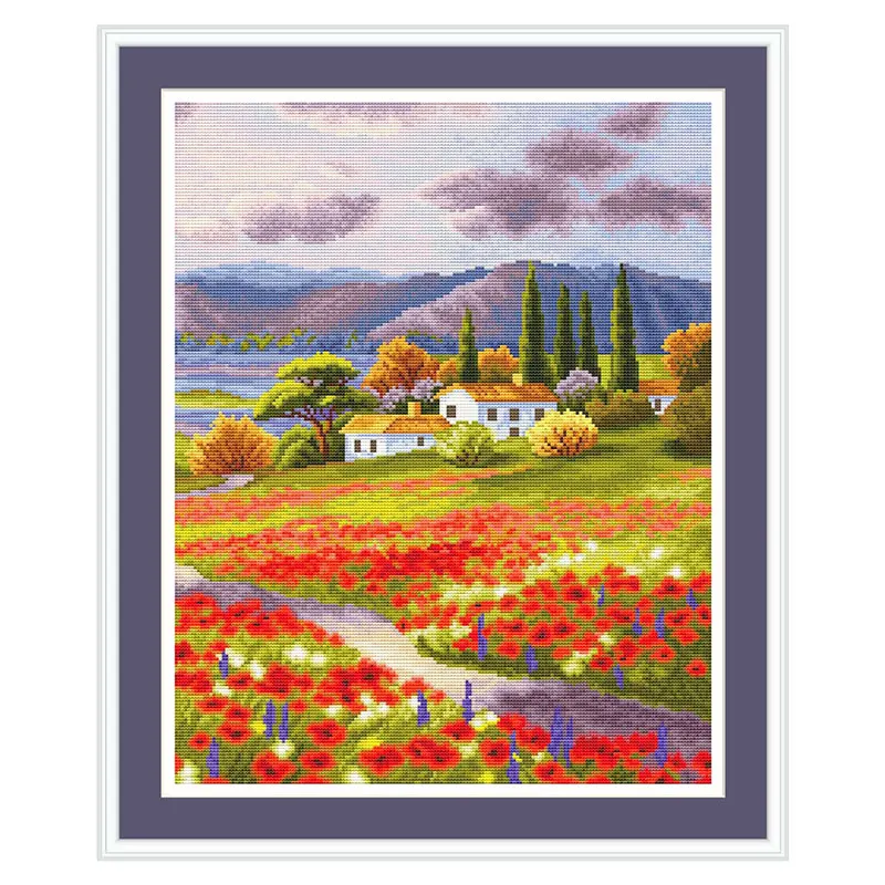 Full Embroidery Precision Print C1648 Poppy Field Fishxx Cross Stitch Kit