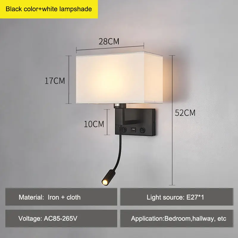 الحديثة الحد الأدنى القراءة أدى الجدار الخفيفة مع واجهة USB والتبديل النمط الأوروبي فندق غرفة نوم اللوح الأمامي النسيج الخفيفة #2