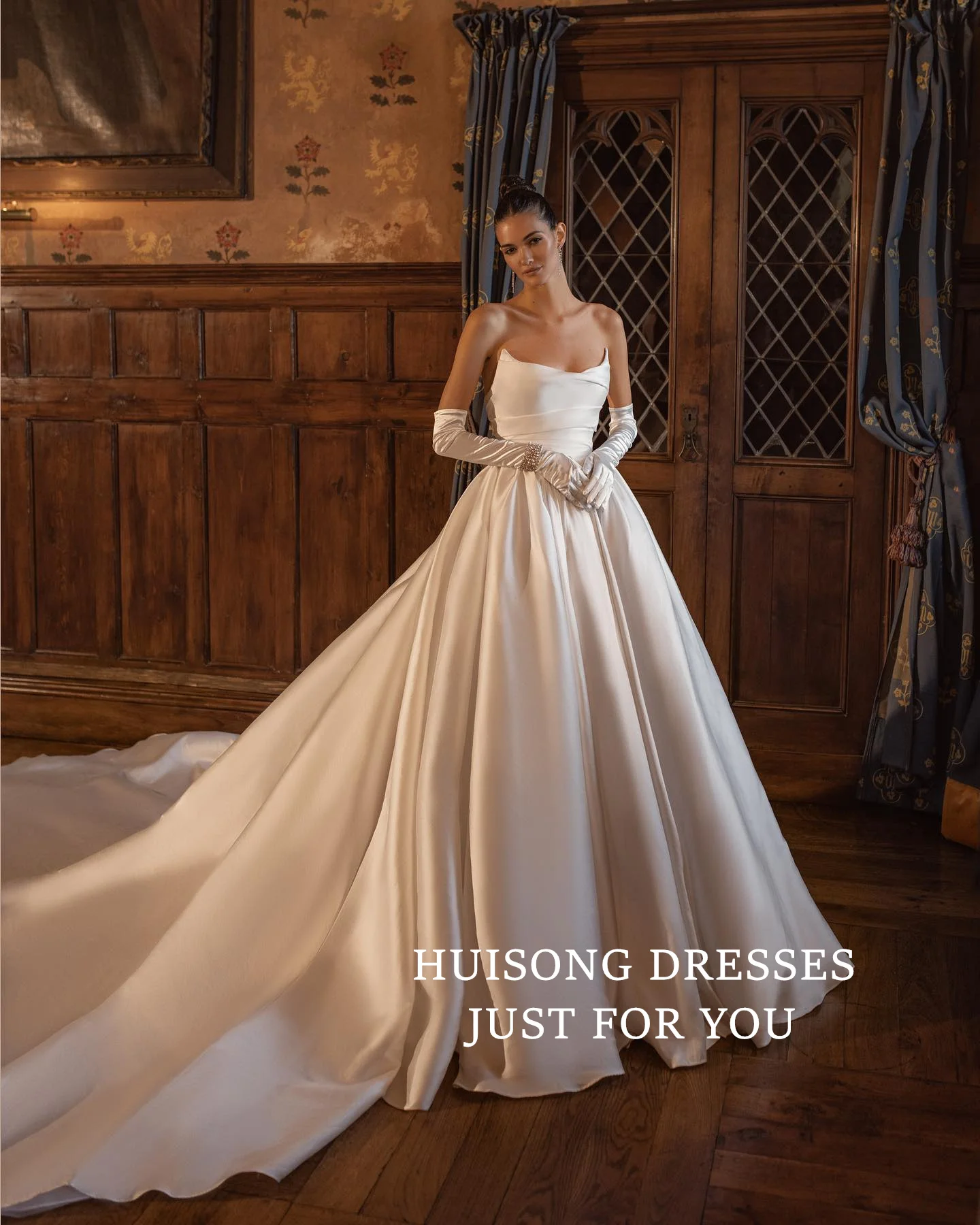 

HUISONG Customized свадебное платье Satin Wedding Dresses Sleeveless A-Line Beach Bridal Gown שמלת כלה