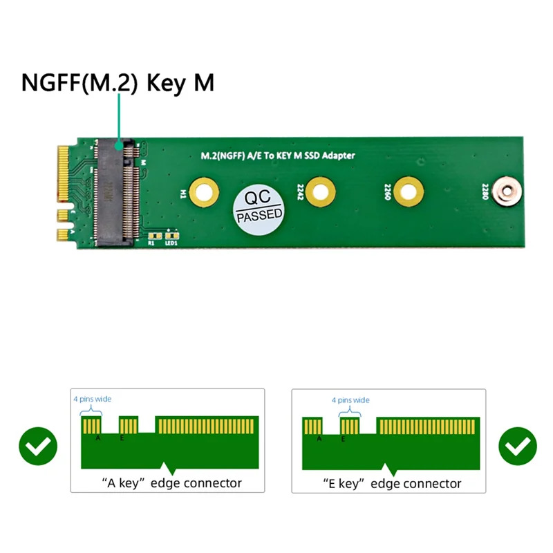 Convertitore adattatore SSD M.2 NGFF A/E a Key-M M.2 A + E a M2 NVME SSD Riser Board Supporto 2230 2242 2260 2280 SSD M2 Installazione semplice