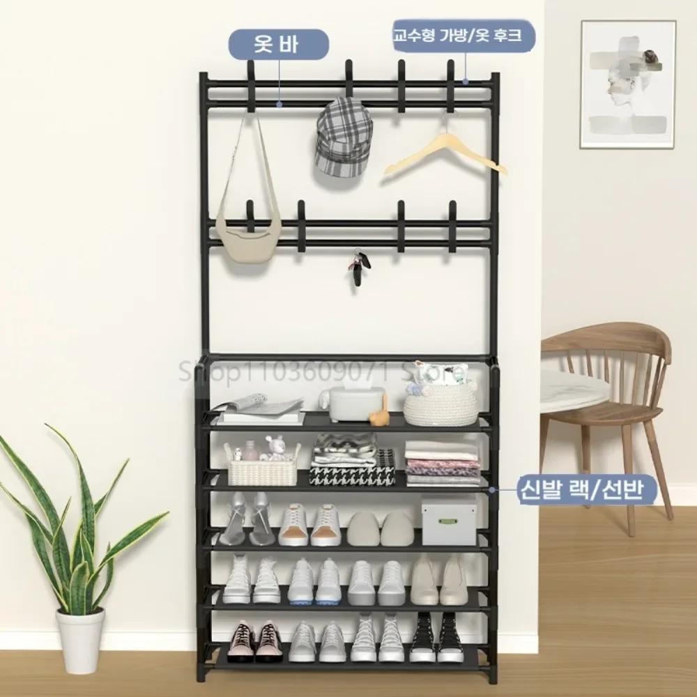 Multi-Layer Shoe And Hat Rack With Hooks Multifunctional Household Floor-Standing Organizer For Living Room Bedroom Storage