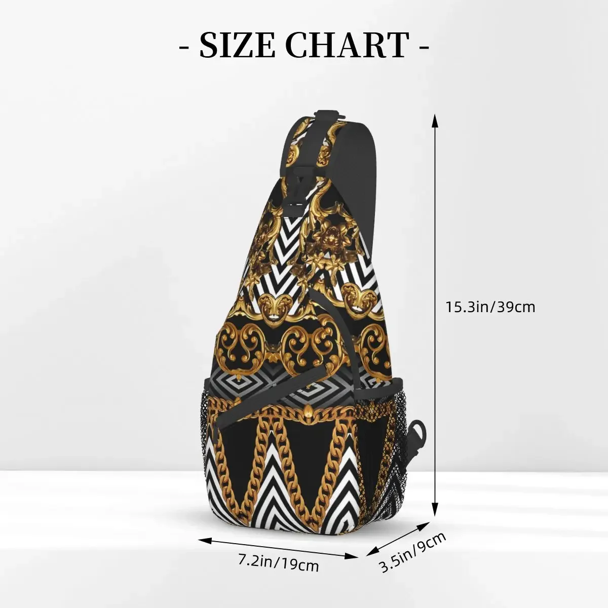 Golden Ornamental Baroque Geometric Crossbody Chest Bags Mythology Pockets Travel Pack Messenger Sports Shoulder Bag