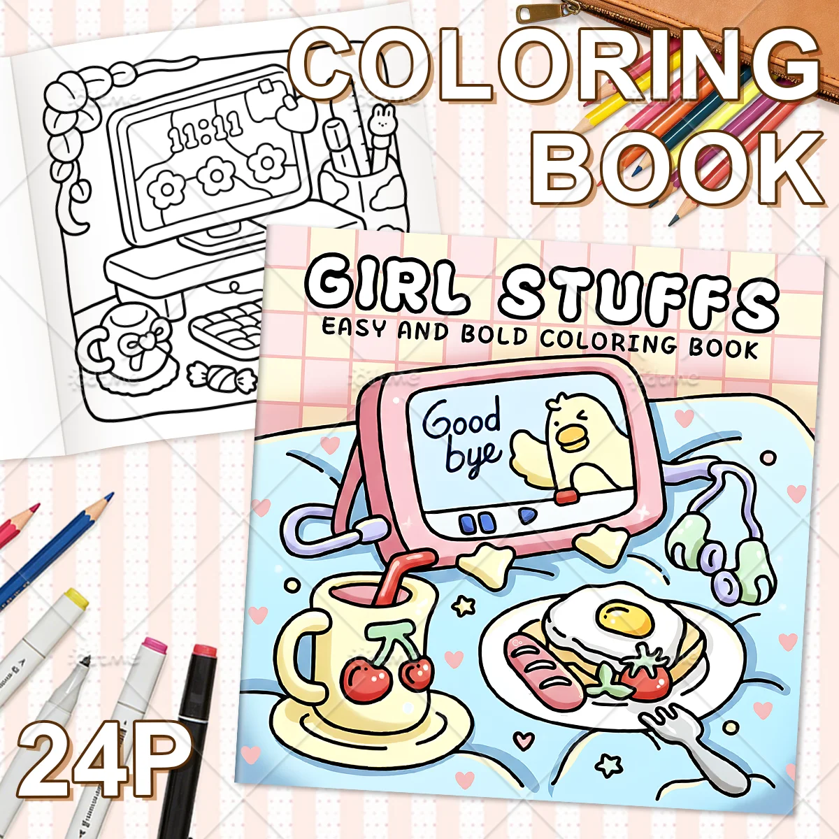 GIRL STUFFS Bold-easy Patterns Coloring Book for Adults Cute Drawing Book Perfect Gift for Party and Birthday ﻿ image 2