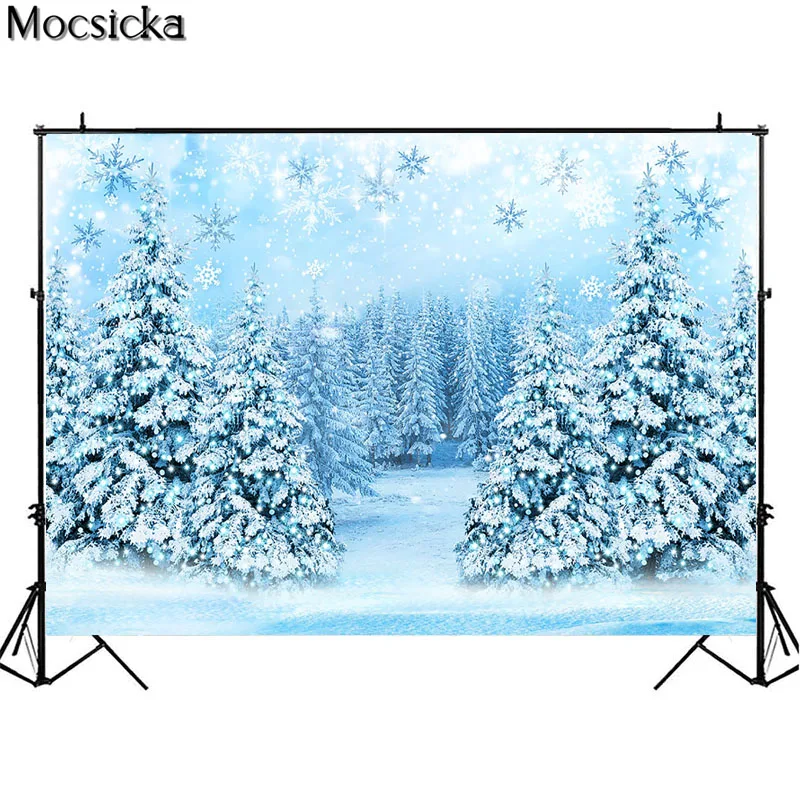 Winter Wonderland ฉากหลังสําหรับถ่ายภาพ Forest Pine Tree Snow Snowflake Photocall เด็กทารกภาพพื้นหลัง Photo Studio
