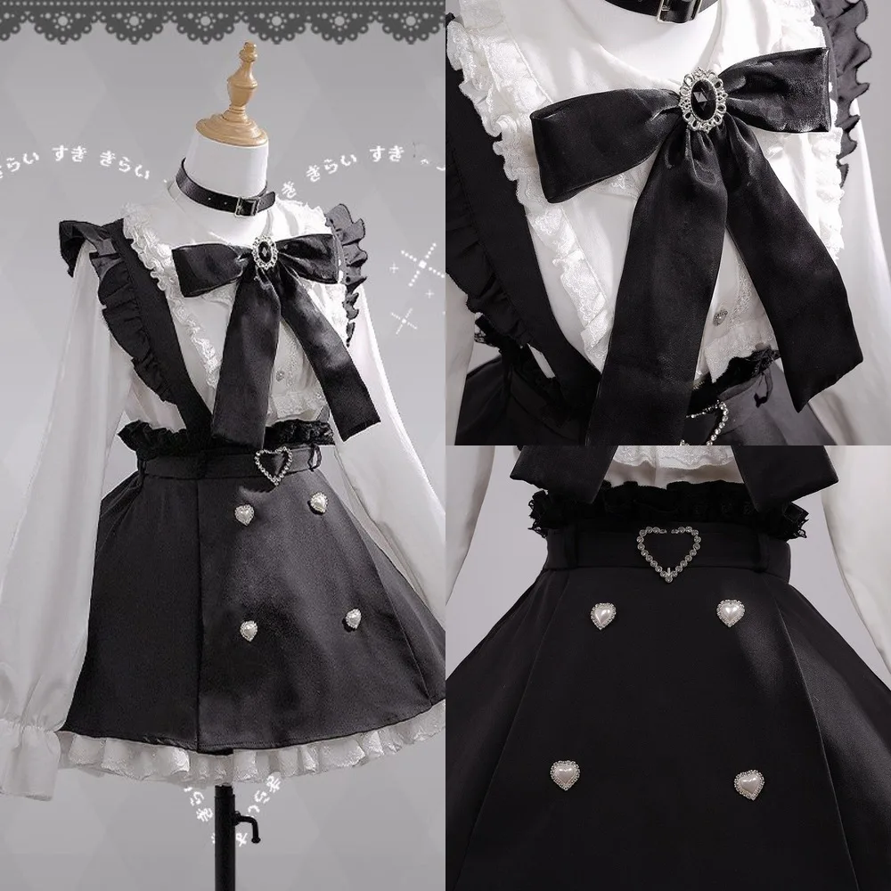 

Bow Dresses Set JK Girl Cos Maid Outfit Lolita Dress Y2K Lolita Japan Kawaii Montage Original Black White Jacquard Plus Size Set