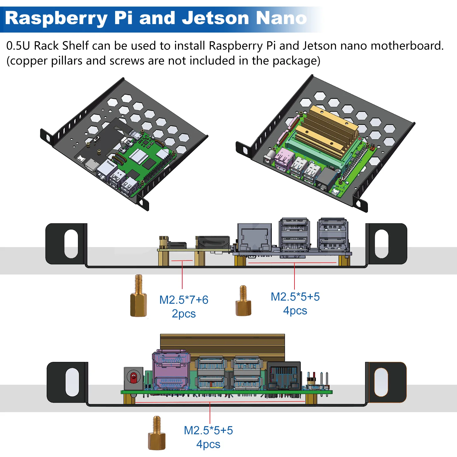 Aksesori DeskPi RackMate Rak Rak 0,5U 7 inci untuk Rak Server TT/Kabinet Jaringan