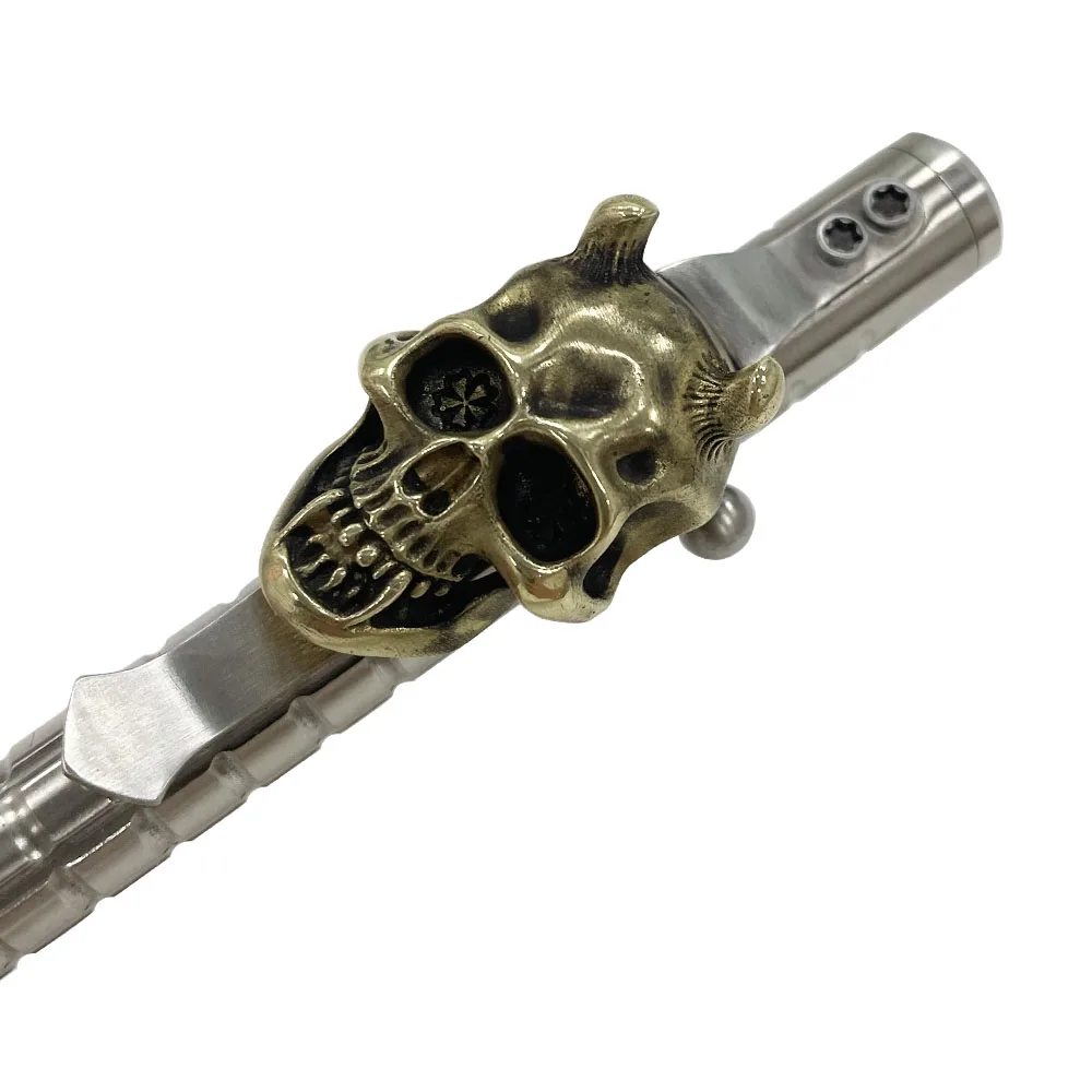 EDC Edelstahl Kugelschreiber Schiebe Metall Stifte Handgemachte Schädel Tasche Clip Unterschrift Stift Im Freien Schreiben Werkzeuge – Detail 6
