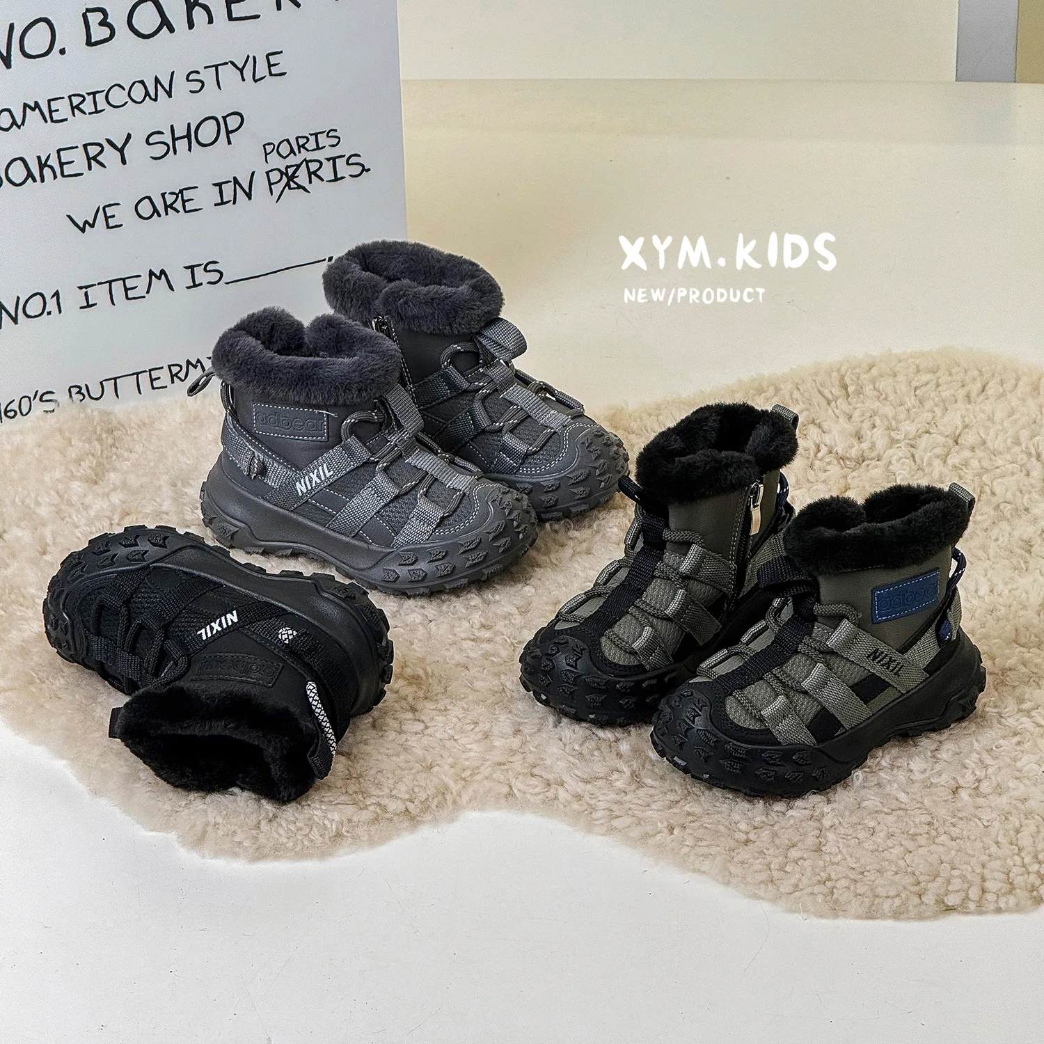 

Outdoor Sports Winter 2025 New Children's Fleece Thickened Durian Sole Boys' Snow Shoes