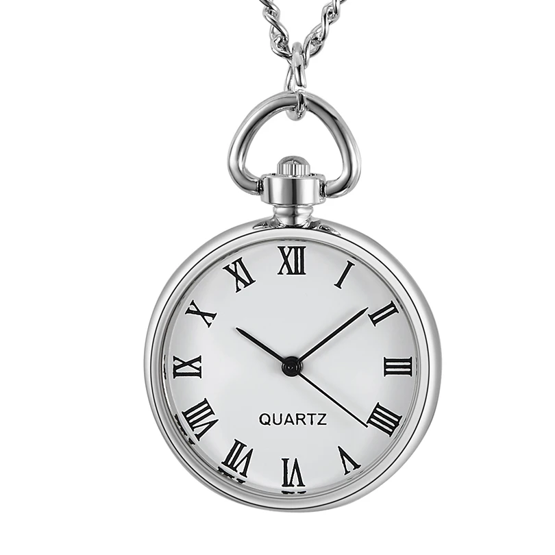 Collana ciondolo orologio da tasca al quarzo numeri romani facile da leggere orologio a catena Fob piccolo per uomo donna anziani semplice Reloj