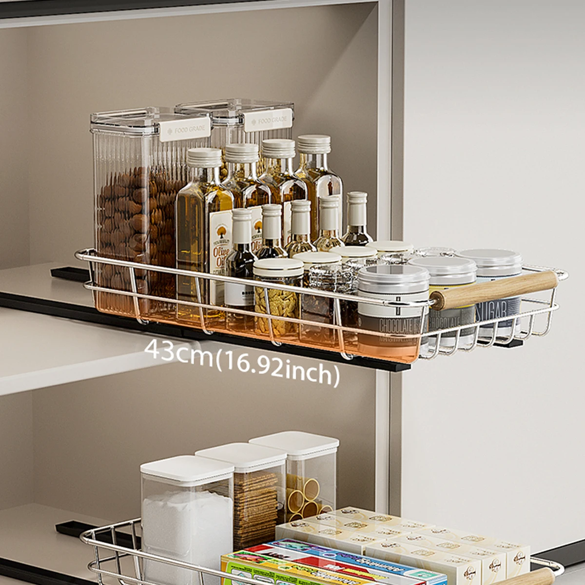 WMMO Kitchen Drawer Storage Rack with Slide Rails Pull-out Storage Tray Kitchen Spice Box Storage Rack Cabinets Organizer