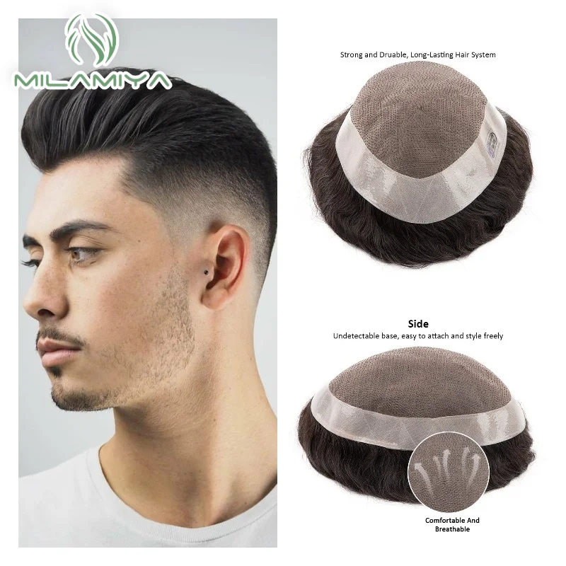 

Human Hair Toupee For Men Fine Mono Male Wig 130% Density Durable Hair Prosthesis Toupee Men 6" Hair Replacement Men Wig