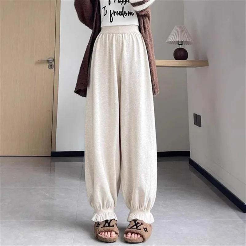 Pantalon tricoté à bourgeons de fleurs coniques pour femmes, nouveau Style d'automne et d'hiver, Style ralenti, doux, jambes larges, décontracté, Long conique