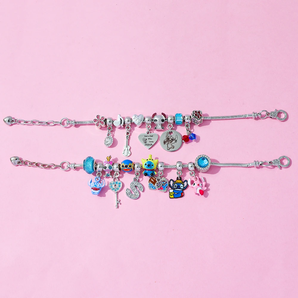 Caja ciega de la serie Stitch de dibujos animados de Disney, hecha a mano con sorpresa, pulsera de cuentas DIY, caja ciega, juguete para regalo de fiesta