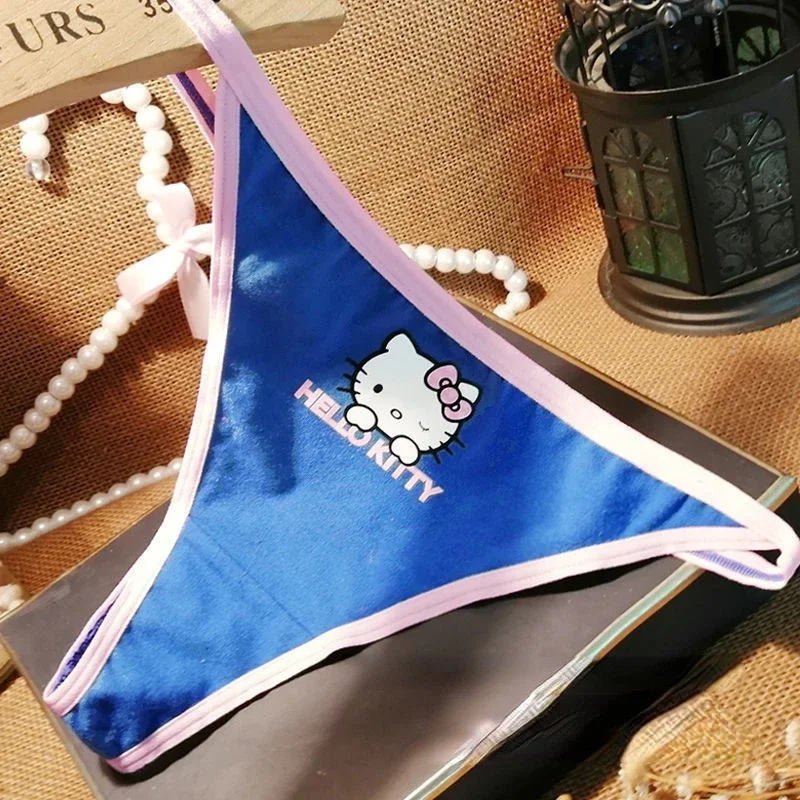 Hello Kitty Thong Sexy Girl Women G-string Panties Cotton Underpants Anime Female KT Cat Panties Comfortable Bouncy Underwear