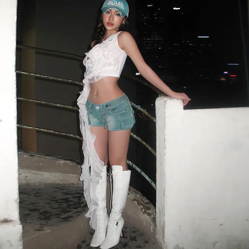 2023 Tendenza moda primaverile Abbigliamento donna Nuovo stile Spalla inclinata Dimagrante, Ombelicale a vista, Bordo fungo nero Tinta unita