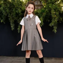 Summer School Uniform Girls Vest Dress Baby Girl Preppy Outfits Teenagers Dress Sleeveless Children Costumes 4 5 6 9 10 12 Years