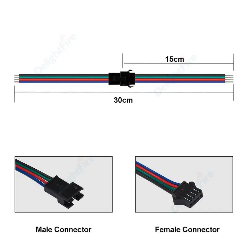 4pin JST SM Wire Connector With 15cm 22/20AWG Electrical Wire Female Male Plug Wire Terminals For RGB LED Strips Connectors