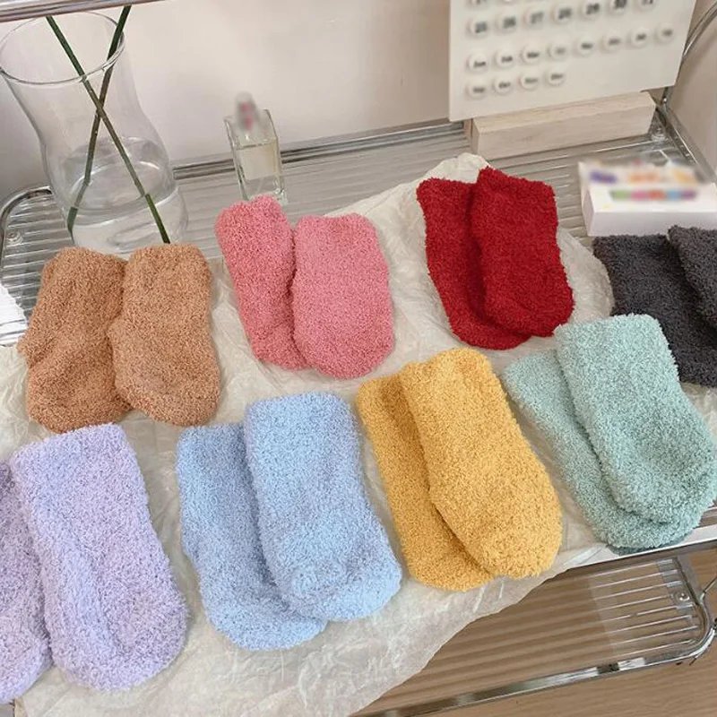 4Pair/lot New Autumn/Winter Children's Solid Color Thick Warm Baby Socks